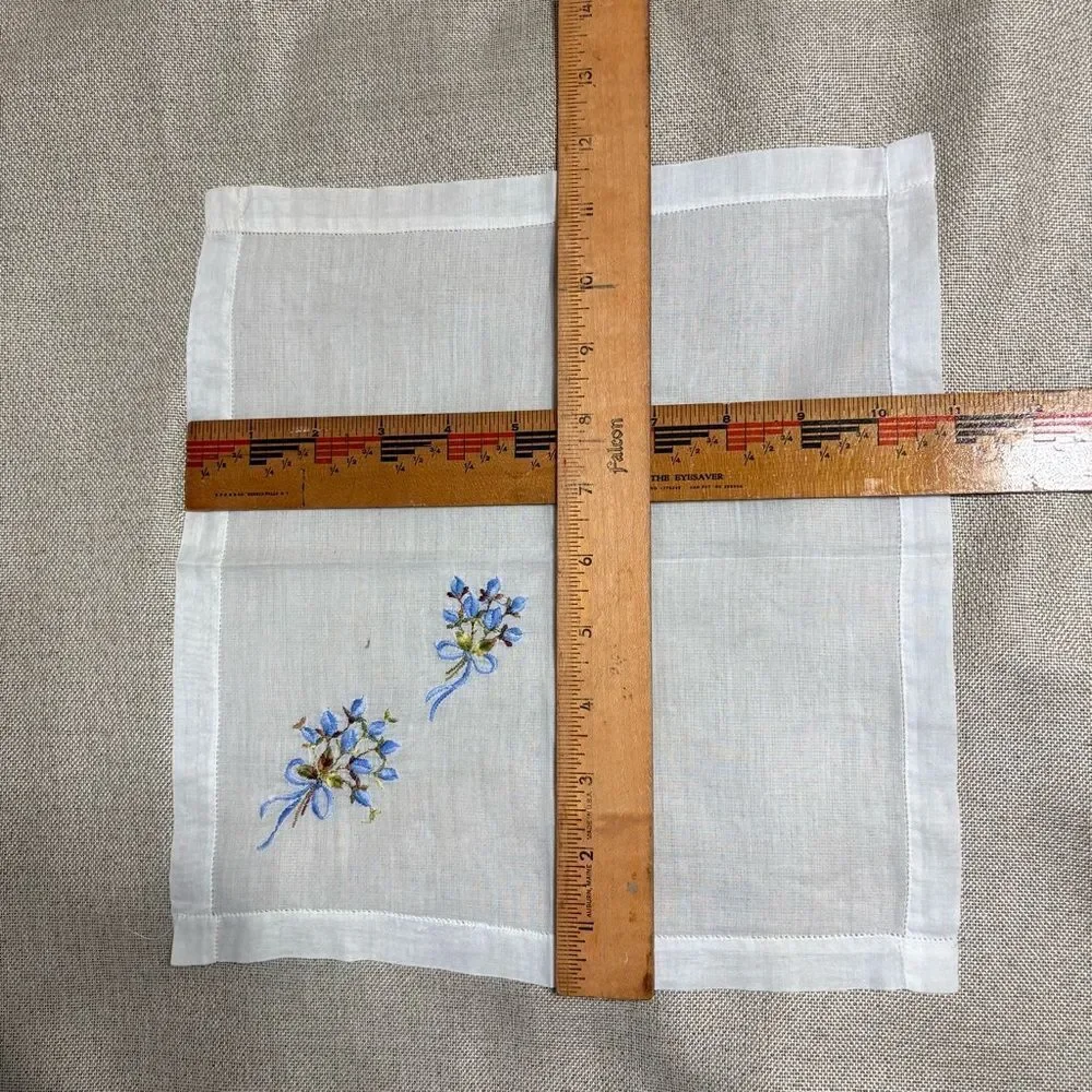Vintage Hand Embroidered Floral Handkerchief Blue Forget Me Not Hanky